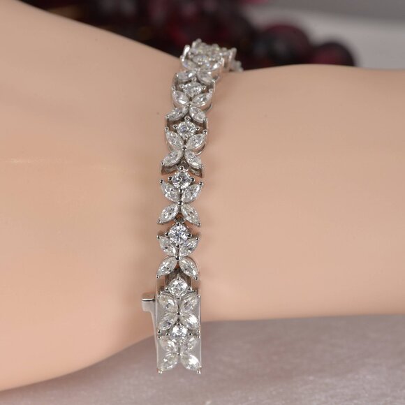 GRA Certified Marquise and Round Cut Moissanite Tennis Bracelet 925 Sterling - Picture 13 of 13